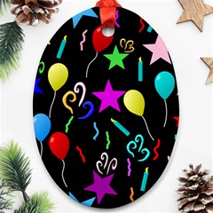 Party Pattern Star Balloon Candle Happy Oval Ornament (two Sides)