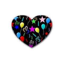 Party Pattern Star Balloon Candle Happy Rubber Coaster (heart)  by Mariart