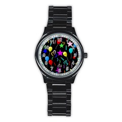 Party Pattern Star Balloon Candle Happy Stainless Steel Round Watch by Mariart