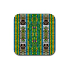 Rainbows Rain In The Golden Mangrove Forest Rubber Coaster (square)  by pepitasart