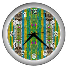 Rainbows Rain In The Golden Mangrove Forest Wall Clocks (silver)  by pepitasart