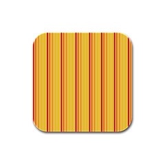 Red Orange Lines Back Yellow Rubber Square Coaster (4 Pack)  by Mariart