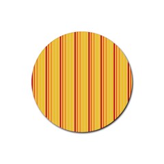 Red Orange Lines Back Yellow Rubber Round Coaster (4 Pack) 