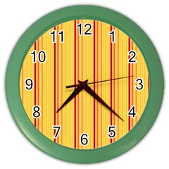 Red Orange Lines Back Yellow Color Wall Clocks by Mariart