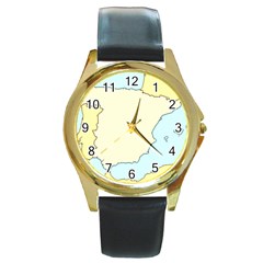 Spain Map Modern Round Gold Metal Watch