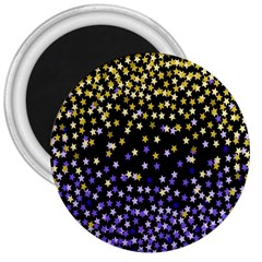 Space Star Light Gold Blue Beauty Black 3  Magnets