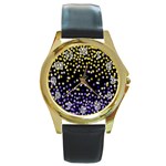 Space Star Light Gold Blue Beauty Black Round Gold Metal Watch Front