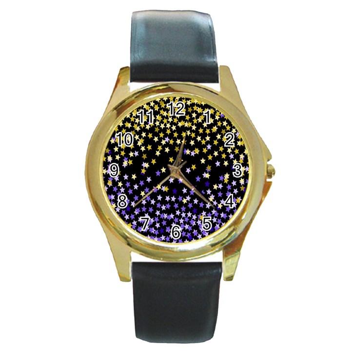 Space Star Light Gold Blue Beauty Black Round Gold Metal Watch