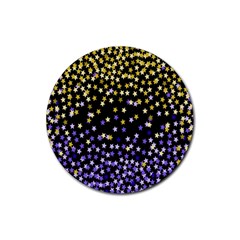 Space Star Light Gold Blue Beauty Black Rubber Coaster (round)  by Mariart