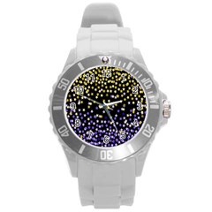 Space Star Light Gold Blue Beauty Black Round Plastic Sport Watch (l)