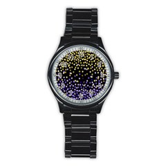 Space Star Light Gold Blue Beauty Black Stainless Steel Round Watch by Mariart