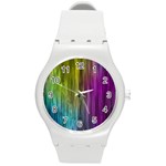 Rainbow Bubble Curtains Motion Background Space Round Plastic Sport Watch (M) Front