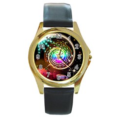 Space Star Planet Light Galaxy Moon Round Gold Metal Watch