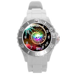 Space Star Planet Light Galaxy Moon Round Plastic Sport Watch (l)