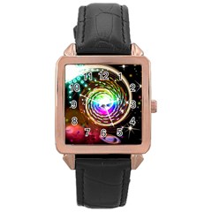 Space Star Planet Light Galaxy Moon Rose Gold Leather Watch  by Mariart