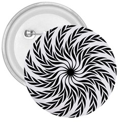 Spiral Leafy Black Floral Flower Star Hole 3  Buttons by Mariart