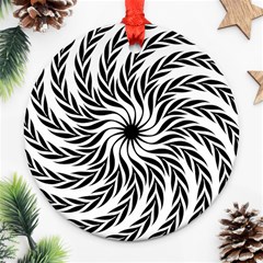 Spiral Leafy Black Floral Flower Star Hole Ornament (round)