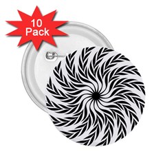 Spiral Leafy Black Floral Flower Star Hole 2 25  Buttons (10 Pack) 