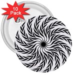 Spiral Leafy Black Floral Flower Star Hole 3  Buttons (10 pack)  Front