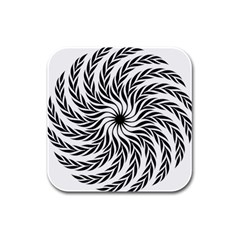 Spiral Leafy Black Floral Flower Star Hole Rubber Square Coaster (4 Pack) 