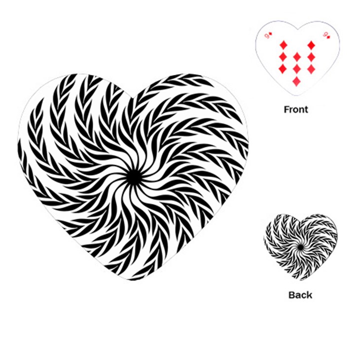 Spiral Leafy Black Floral Flower Star Hole Playing Cards (Heart) 