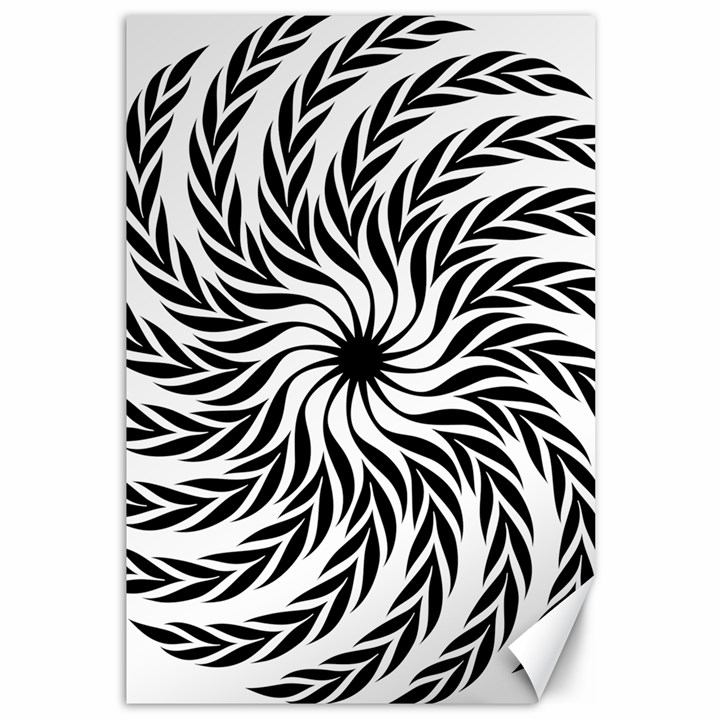 Spiral Leafy Black Floral Flower Star Hole Canvas 12  x 18  