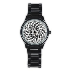 Spiral Leafy Black Floral Flower Star Hole Stainless Steel Round Watch by Mariart