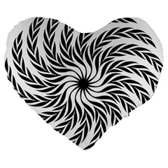 Spiral Leafy Black Floral Flower Star Hole Large 19  Premium Flano Heart Shape Cushions by Mariart