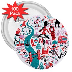 London Illustration City 3  Buttons (100 Pack) 