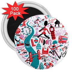 London Illustration City 3  Magnets (100 Pack) by Mariart