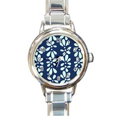 Star Flower Floral Blue Beauty Polka Round Italian Charm Watch by Mariart