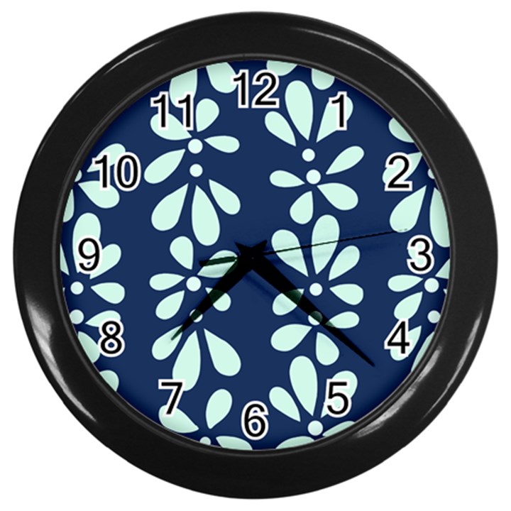 Star Flower Floral Blue Beauty Polka Wall Clocks (Black)