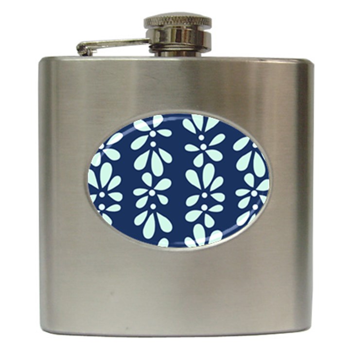 Star Flower Floral Blue Beauty Polka Hip Flask (6 oz)