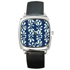 Star Flower Floral Blue Beauty Polka Square Metal Watch by Mariart