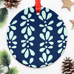 Star Flower Floral Blue Beauty Polka Round Ornament (two Sides)