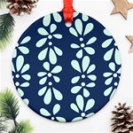 Star Flower Floral Blue Beauty Polka Round Ornament (Two Sides) Front