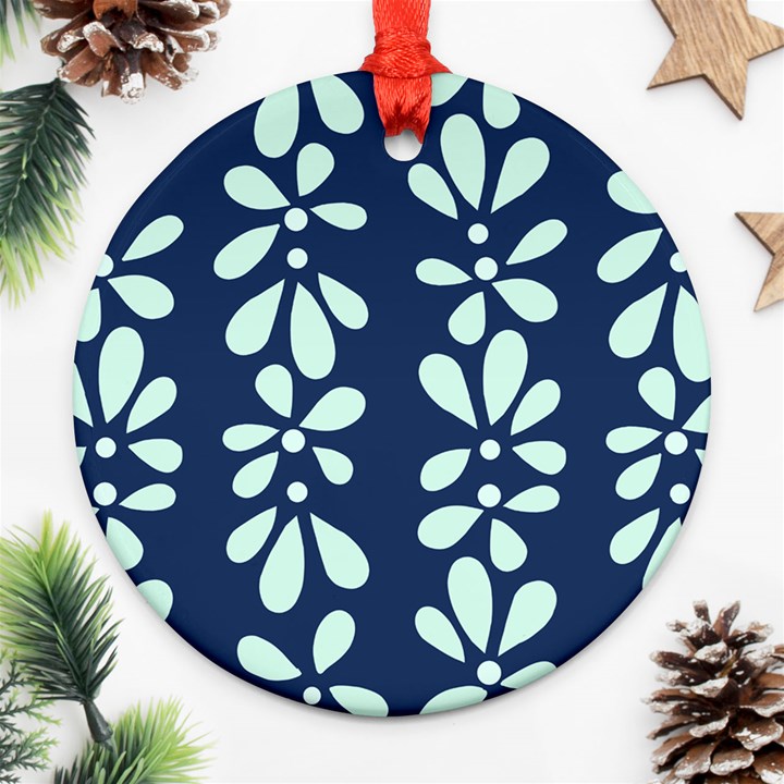 Star Flower Floral Blue Beauty Polka Round Ornament (Two Sides)