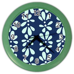 Star Flower Floral Blue Beauty Polka Color Wall Clocks by Mariart