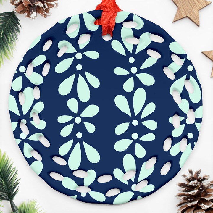 Star Flower Floral Blue Beauty Polka Ornament (Round Filigree)