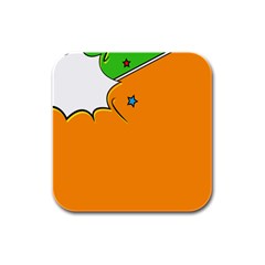 Star Line Orange Green Simple Beauty Cute Rubber Square Coaster (4 Pack) 