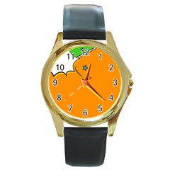 Star Line Orange Green Simple Beauty Cute Round Gold Metal Watch by Mariart