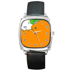 Star Line Orange Green Simple Beauty Cute Square Metal Watch