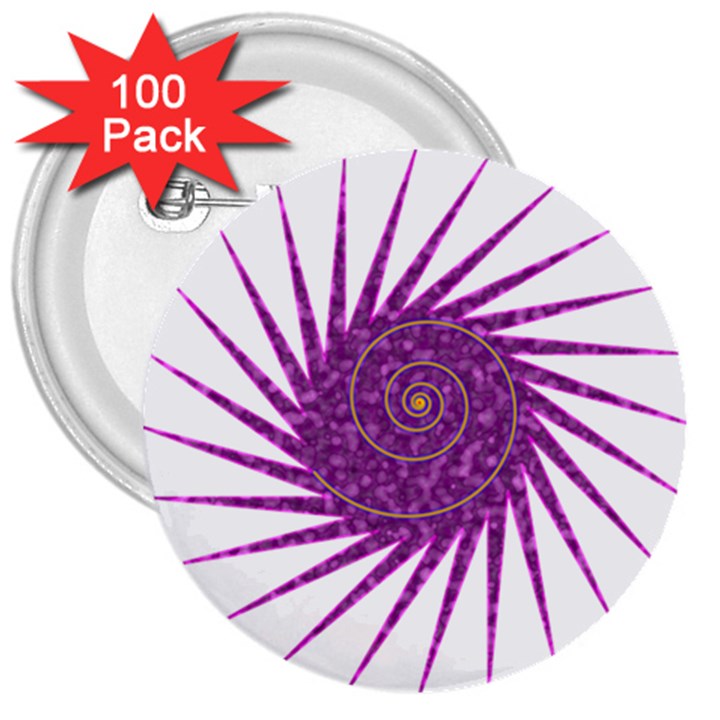 Spiral Purple Star Polka 3  Buttons (100 pack) 