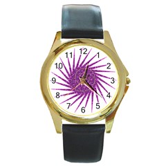 Spiral Purple Star Polka Round Gold Metal Watch by Mariart