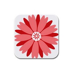 Sunflower Flower Floral Red Rubber Square Coaster (4 Pack) 