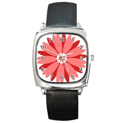 Sunflower Flower Floral Red Square Metal Watch by Mariart