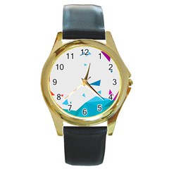 Triangle Chevron Colorfull Round Gold Metal Watch by Mariart