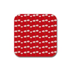 Sunflower Red Star Beauty Flower Floral Rubber Square Coaster (4 Pack) 