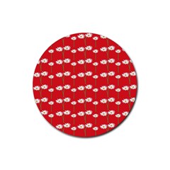 Sunflower Red Star Beauty Flower Floral Rubber Round Coaster (4 Pack) 