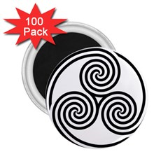 Triple Spiral Triskelion Black 2.25  Magnets (100 pack) 